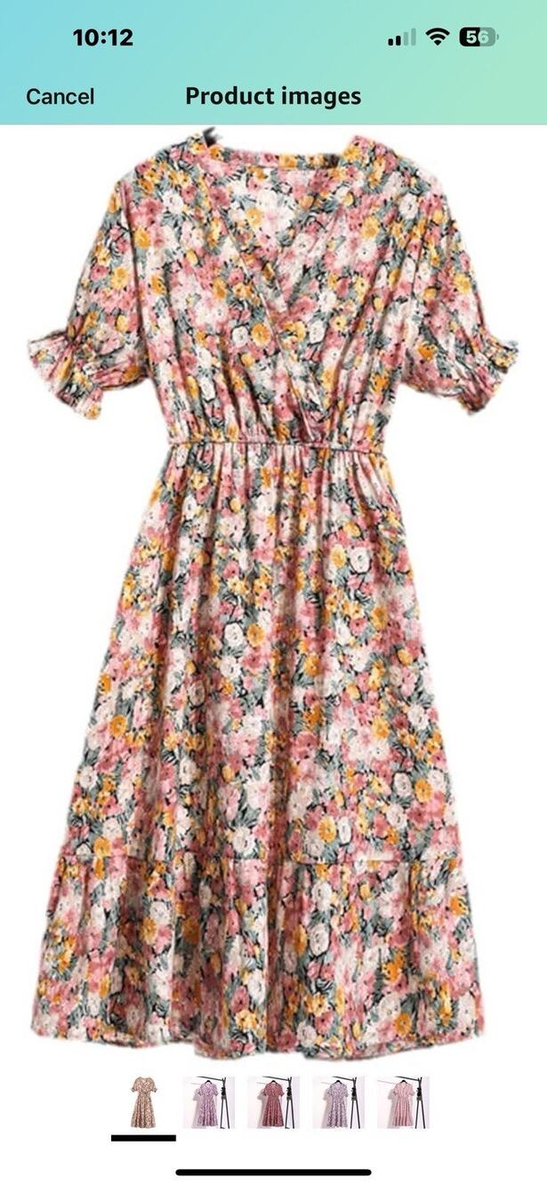 Women's Summer Dress Vintage Floral Short Sleeve A-Line Robe Sz M